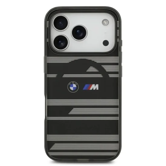 Bmw Iphone 17 Pro Max Case - Magsafe Clear With Metal Buttons And Stripe Design - Black